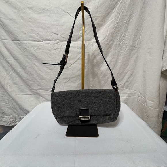 Handbags - Baguette bag in grey wool and black leather with silver-tone hardware.